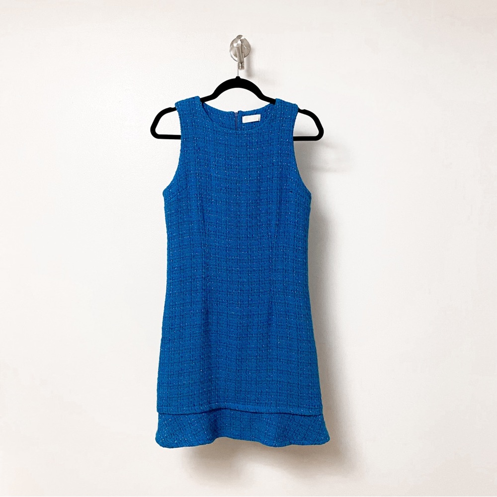 Boutique Brand Q2 Spring Holiday Chic Boucle Tiered Hem Mini Dress Blue Medium